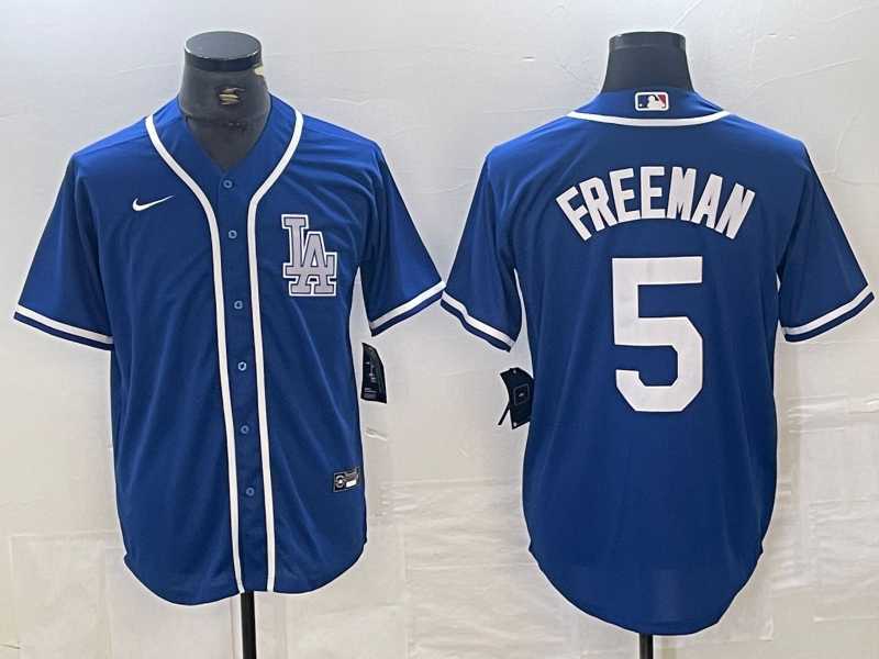 Mens Los Angeles Dodgers #5 Freddie Freeman Blue Cool Base Stitched Baseball Jersey